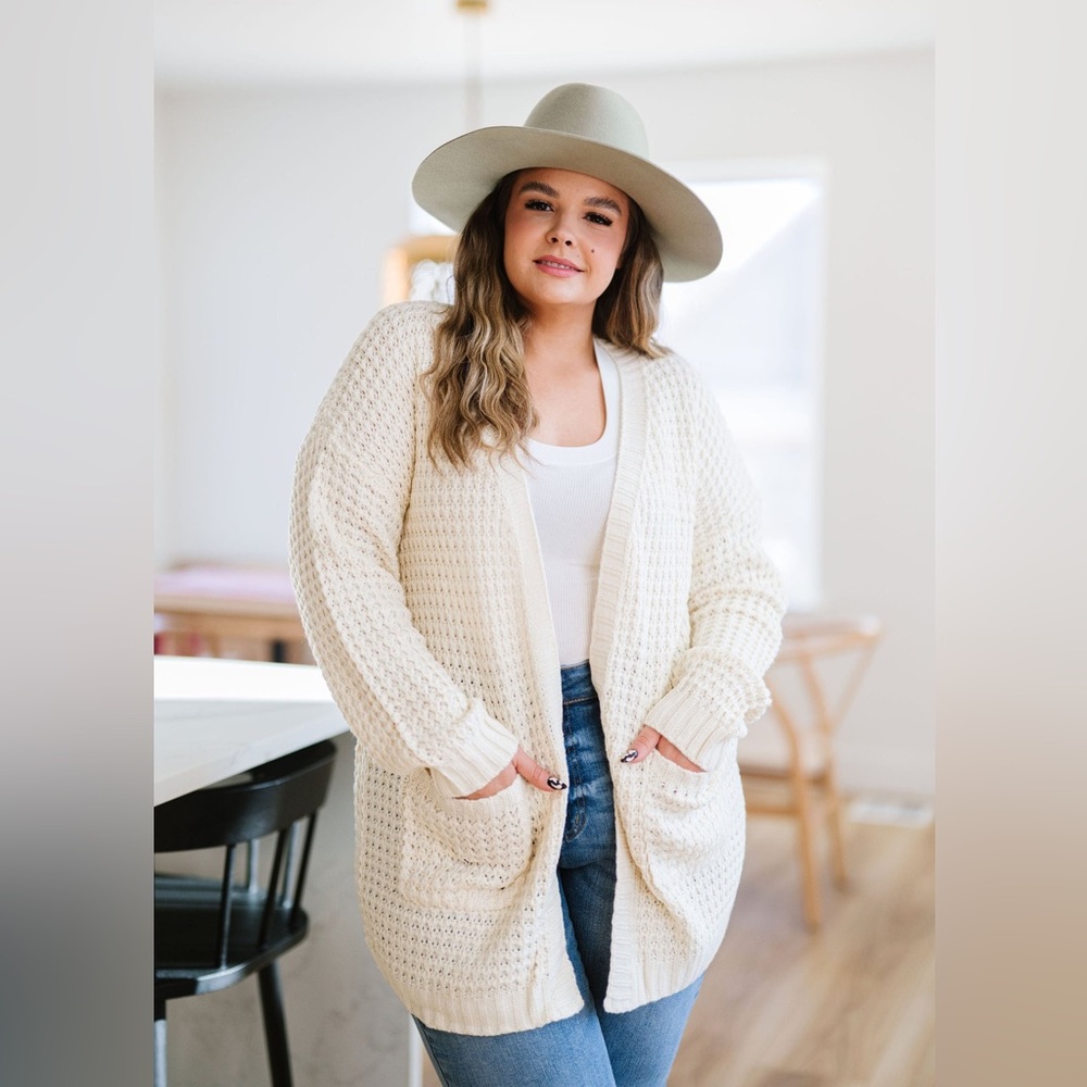 Knit Open Cardigan With Pockets, Small, NWT, Ivory, Cozy, Relaxed Fit, Panache